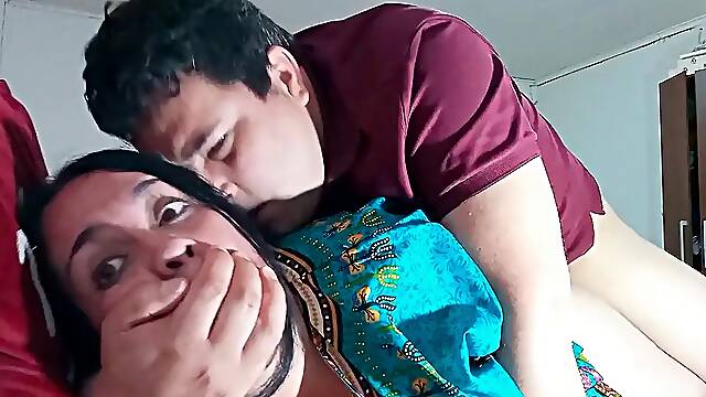 Indian stepmother shares bed with her stepson and they end up fucking