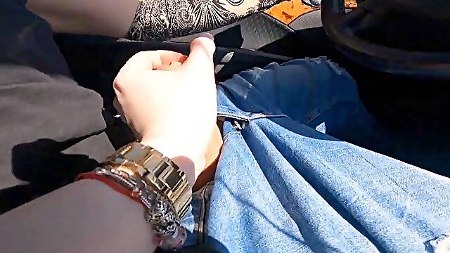 Handjob While Driving, Making Him Cum Hard!