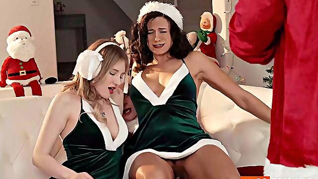 Busty MILF Melody Marks Deepthroats Two Thick Candy Cane Cocks Before Riding and Fuck