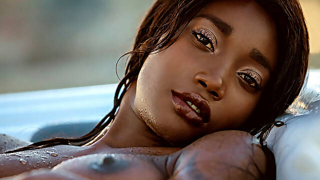 Ebony teen shows her sweaty black pussy