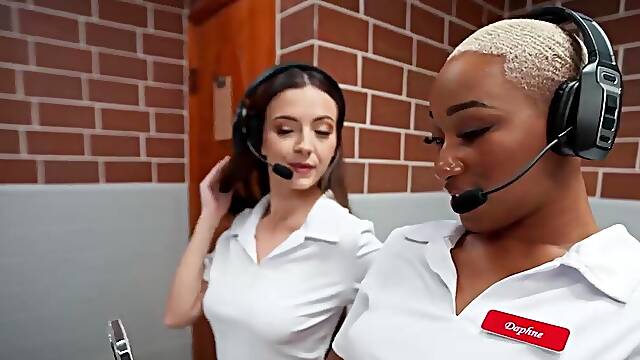 Waitress porn with two crazy bitches who want to fuck in public