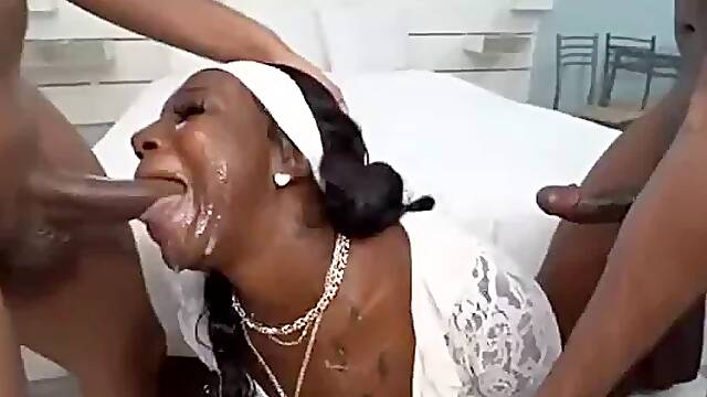 Thick Ebony Takes Cum