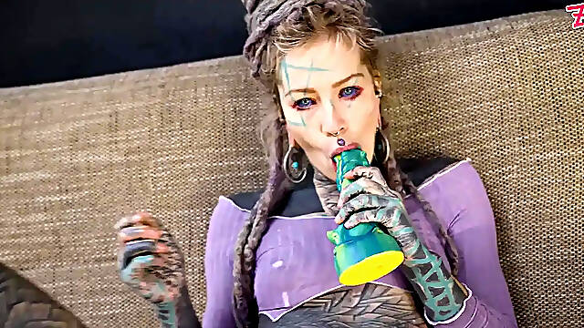 Hippie's Inked Asshole Fucking Toy and Real Big Cock