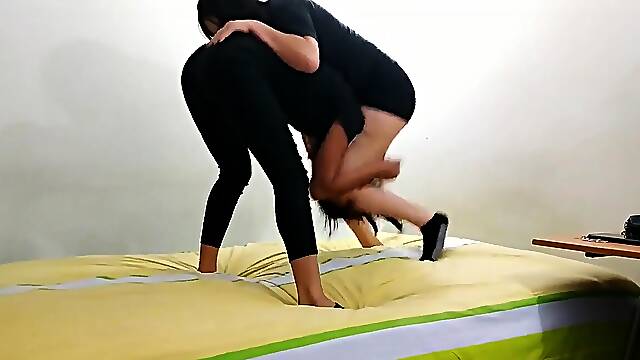 South American step-sisters wrestle in bondage and gag it out