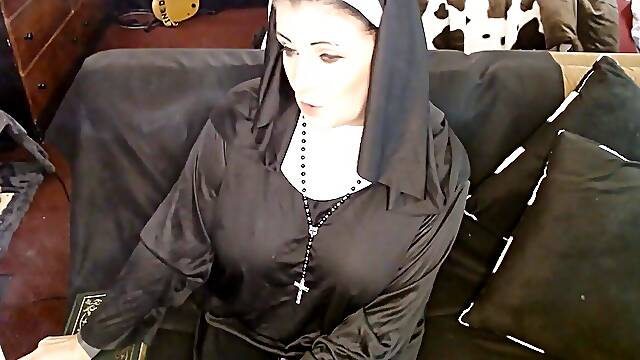 Sexy nun smokes while getting tatted up