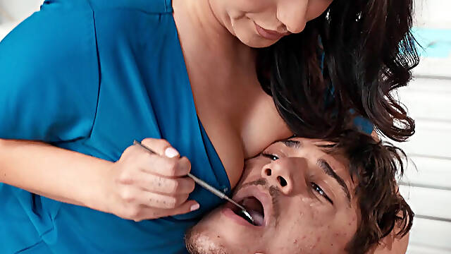 Threesome With Big Titted Doctor and Nurse at the Dentist Office