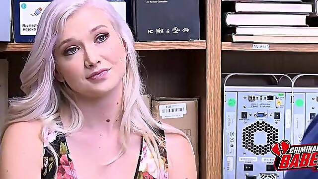 Breasty blond shoplifter blows then screws guard in backroom to walk free