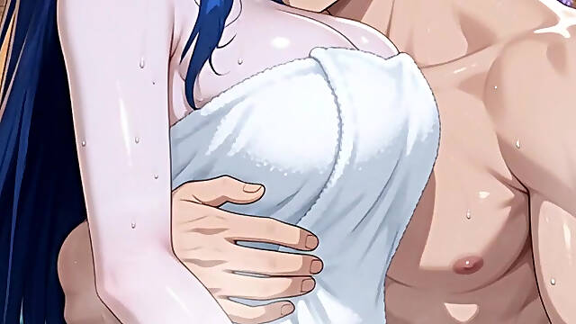 The ex enters the jacuzzi, seduces her and Hinata ends up reconciling with an intense fuck - AI-generated content