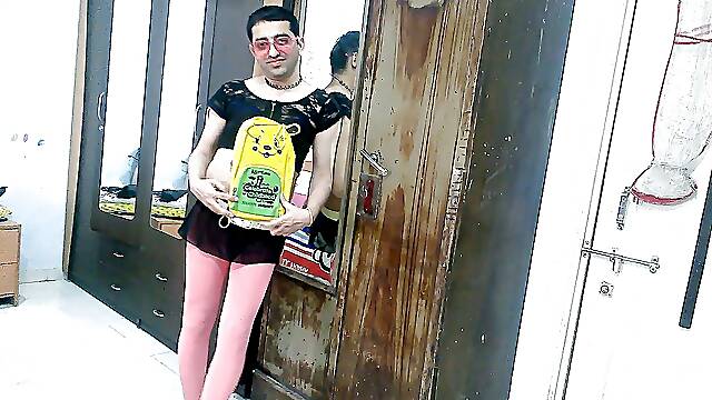 Cute sissy crossdresser femboy Sweet Lollipop in a cute little outfit.