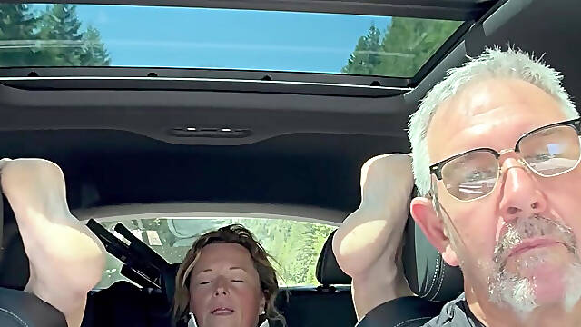 Wife Rubs Out Multiple Orgasms, Road Trip, Back Seat, Teasing Her Man