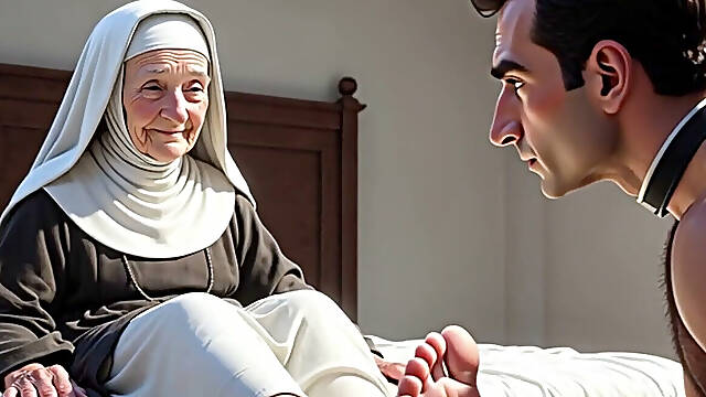 Submissive Priest Worshipping Nun's Feet