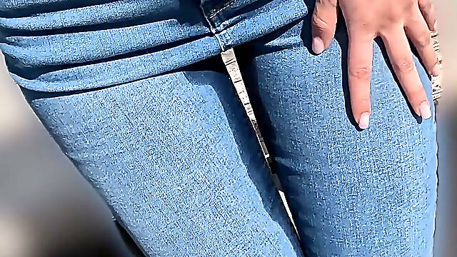 Wetting Jeans in Shopping Mall Pissing and Mouth Piss