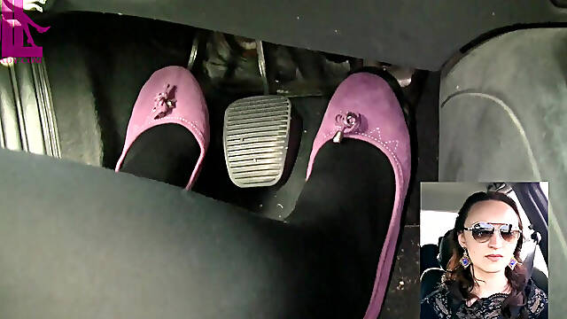 Driving in Black Thick Nylons and Pink Ballet Flats